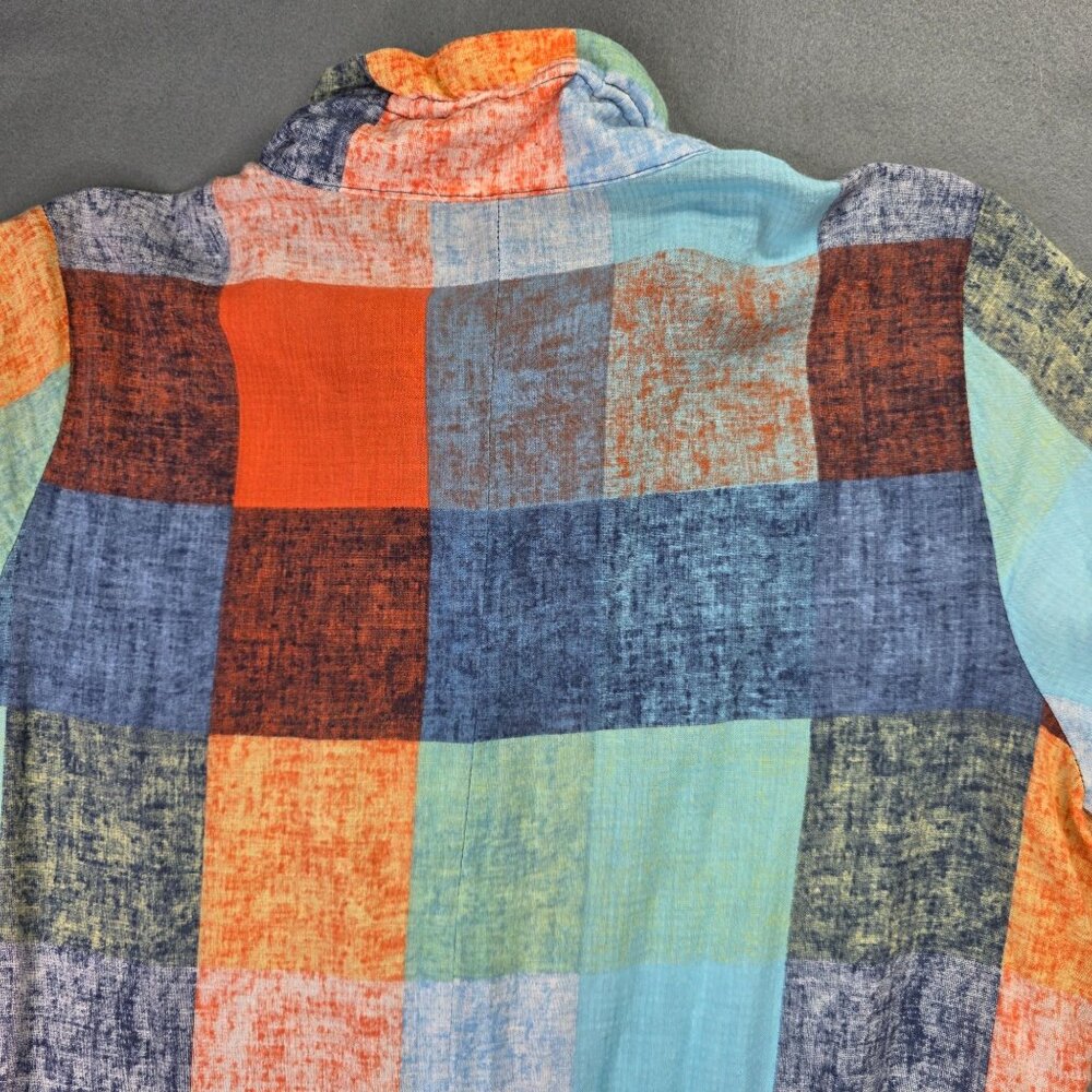 Terra Shirt Womens L Colorful Patchwork Wire Ruffle Collar Boho Tunic SJ Apparel - Picture 9 of 15